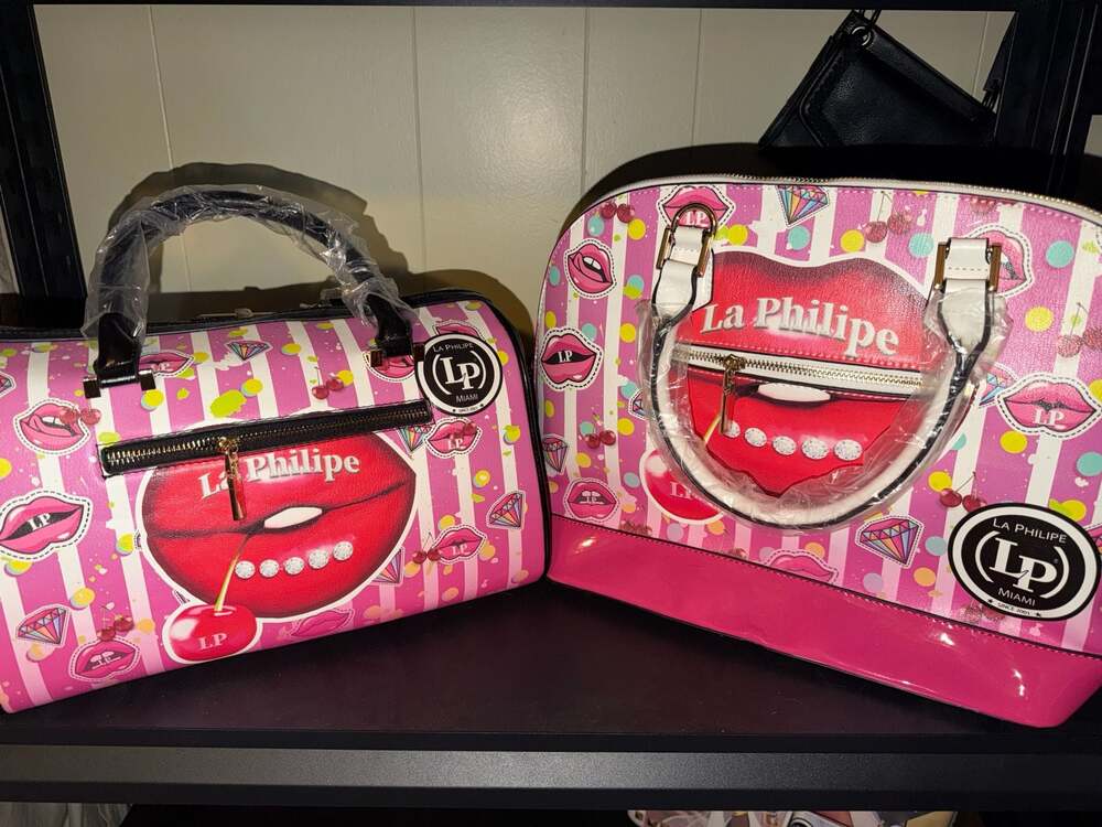 La Philipe Miami Juicy Lips Rhinestone Satchel and Handbag Set